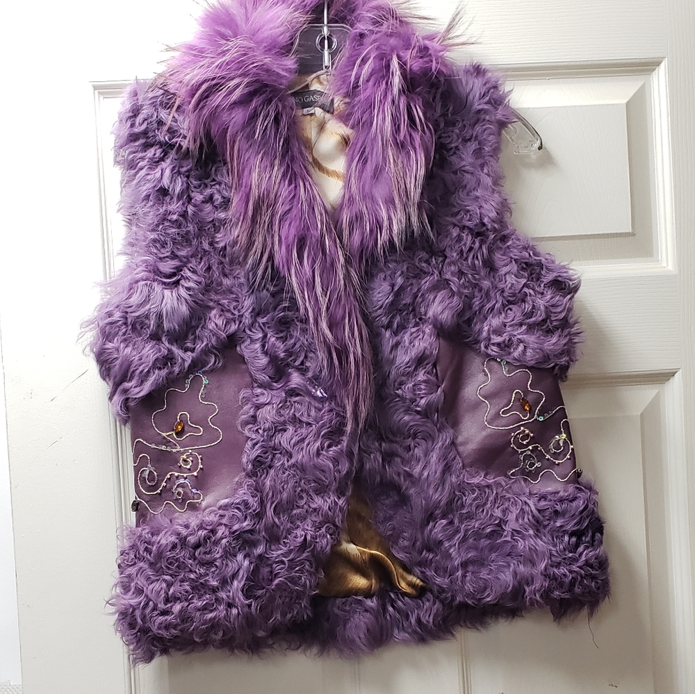 Real Fur Vest royal purple medium large